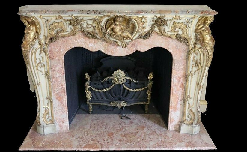 photo furniture Rare Marble & Gilt Wood Antique Fire Surround Fireplace Reclaimed Royal Prov