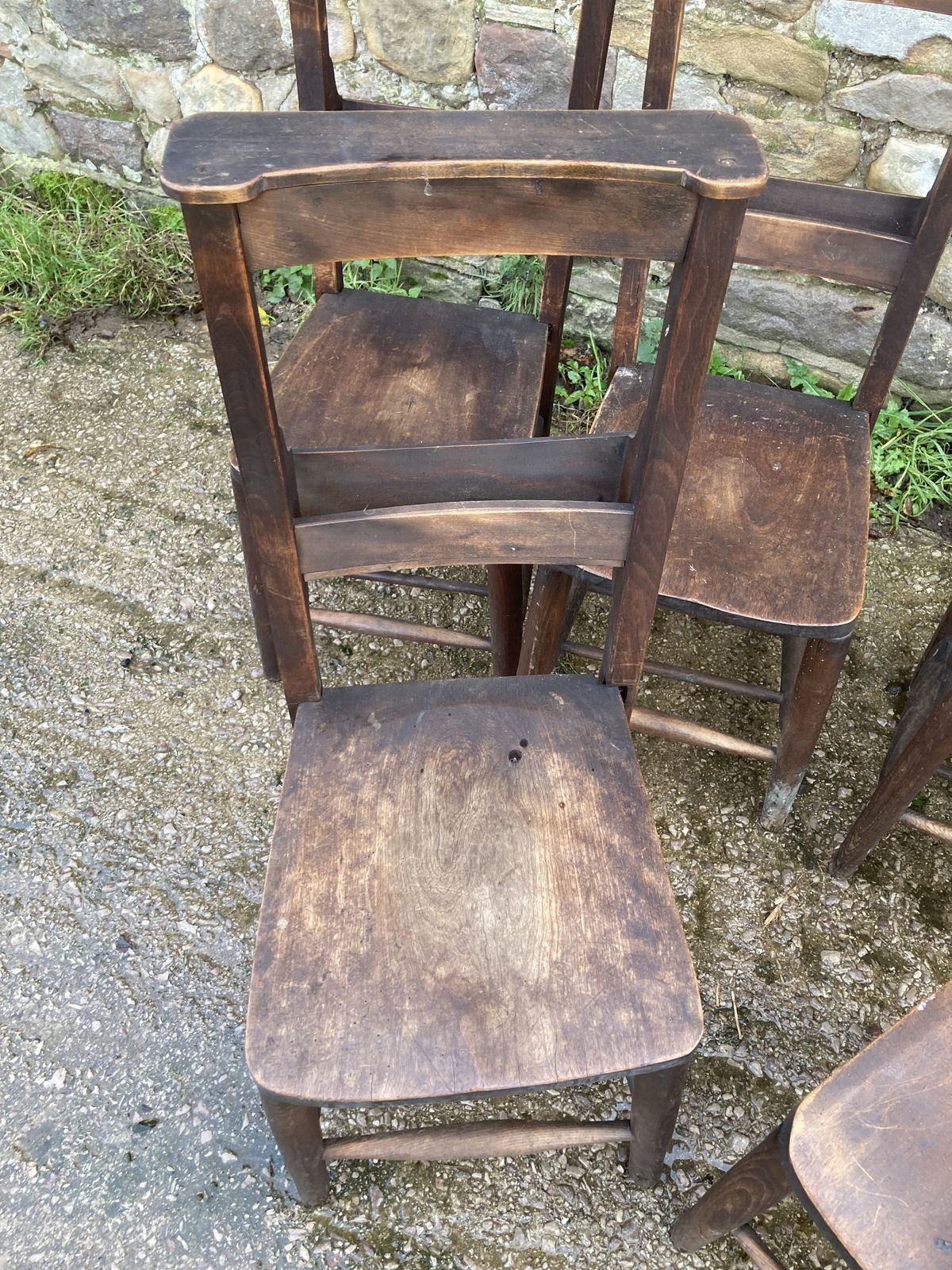 Set Of 8 Beech Chapel Chairs, 1900s, Antique photo furniture