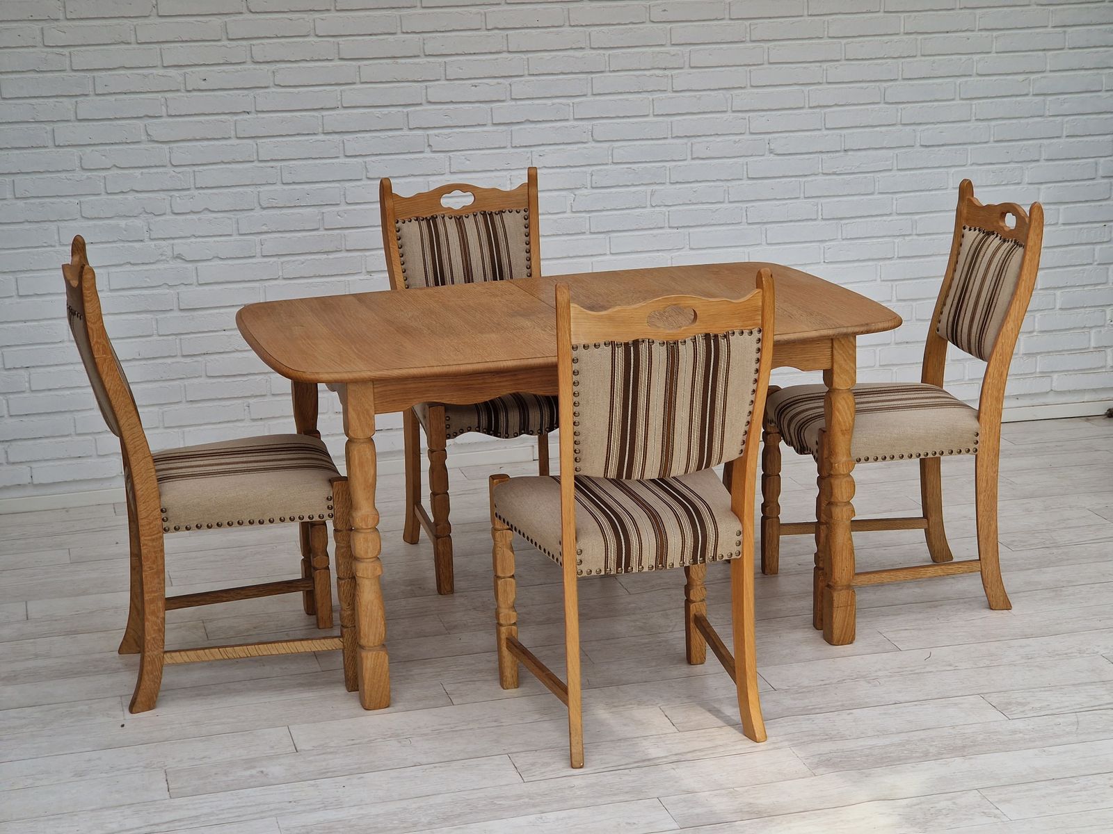 1970s, Danish Design, Dinning Set Of Table And Four Chairs, Oak Wood, Wool.