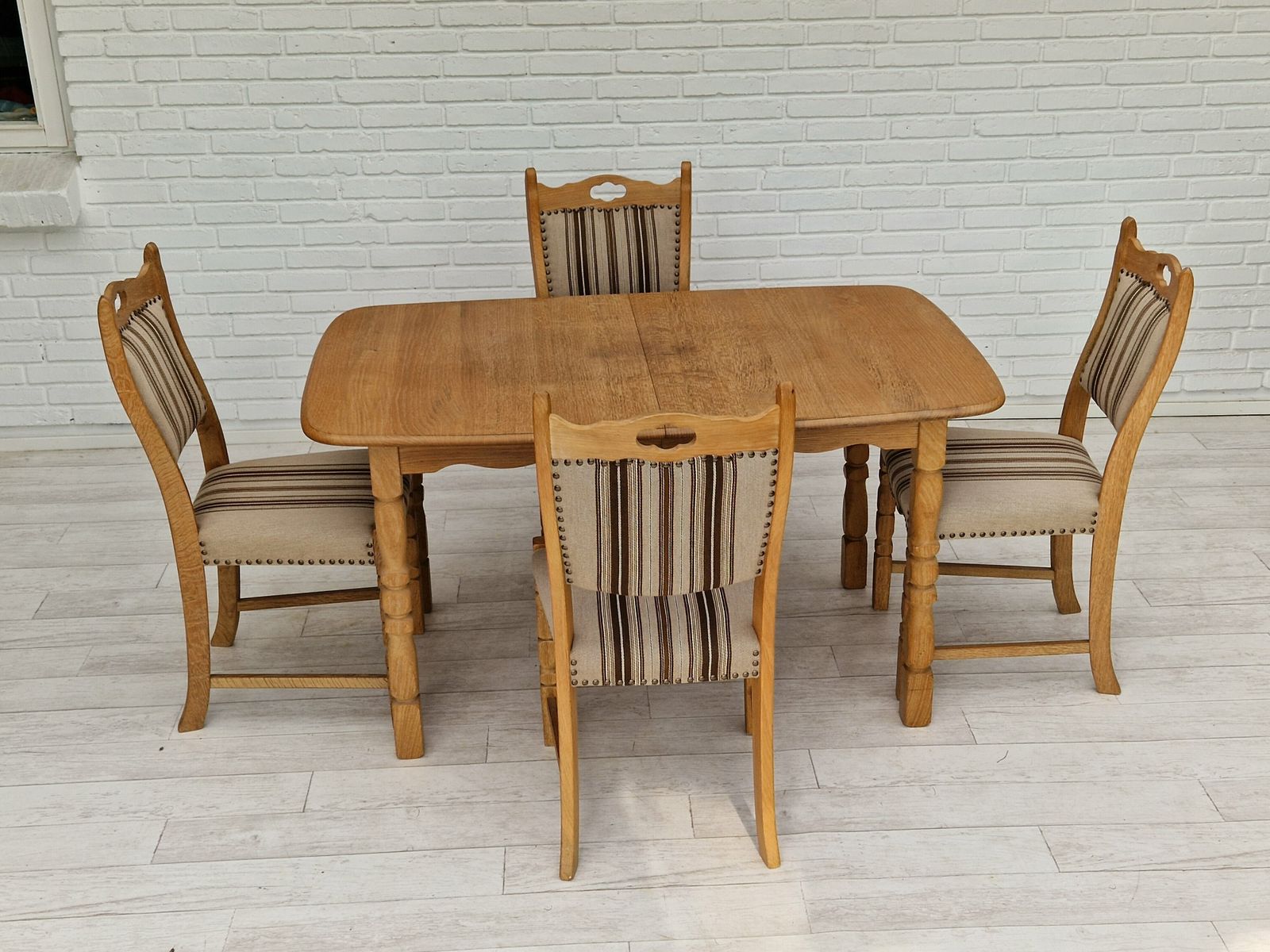 1970s, Danish Design, Dinning Set Of Table And Four Chairs, Oak Wood, Wool. photo for sale