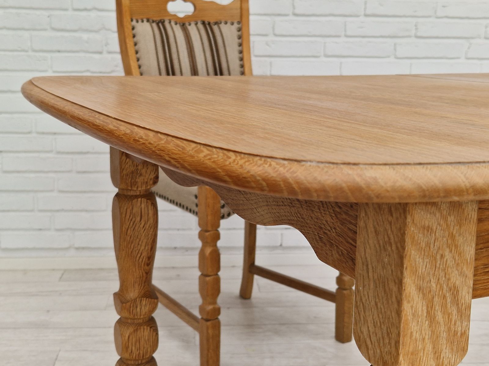 Furniture 1970s, Danish Design, Dinning Set Of Table And Four Chairs, Oak Wood, Wool. photo