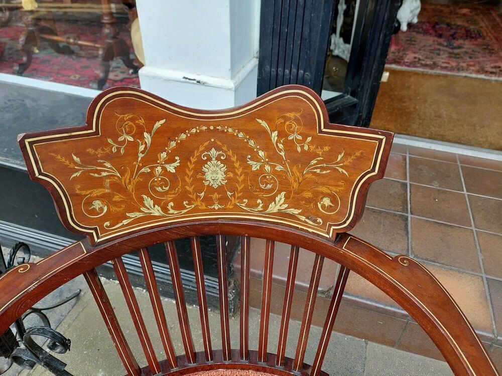 Matched Pair Of Edwardian Inlaid Occasional Chairs photo furniture