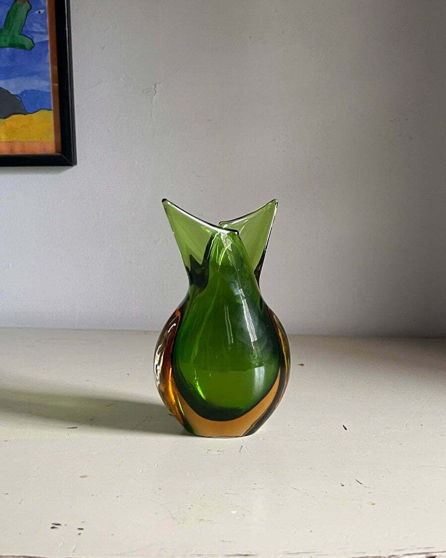 Flavio Poli Sculptural Green & Amber Vase photo furniture