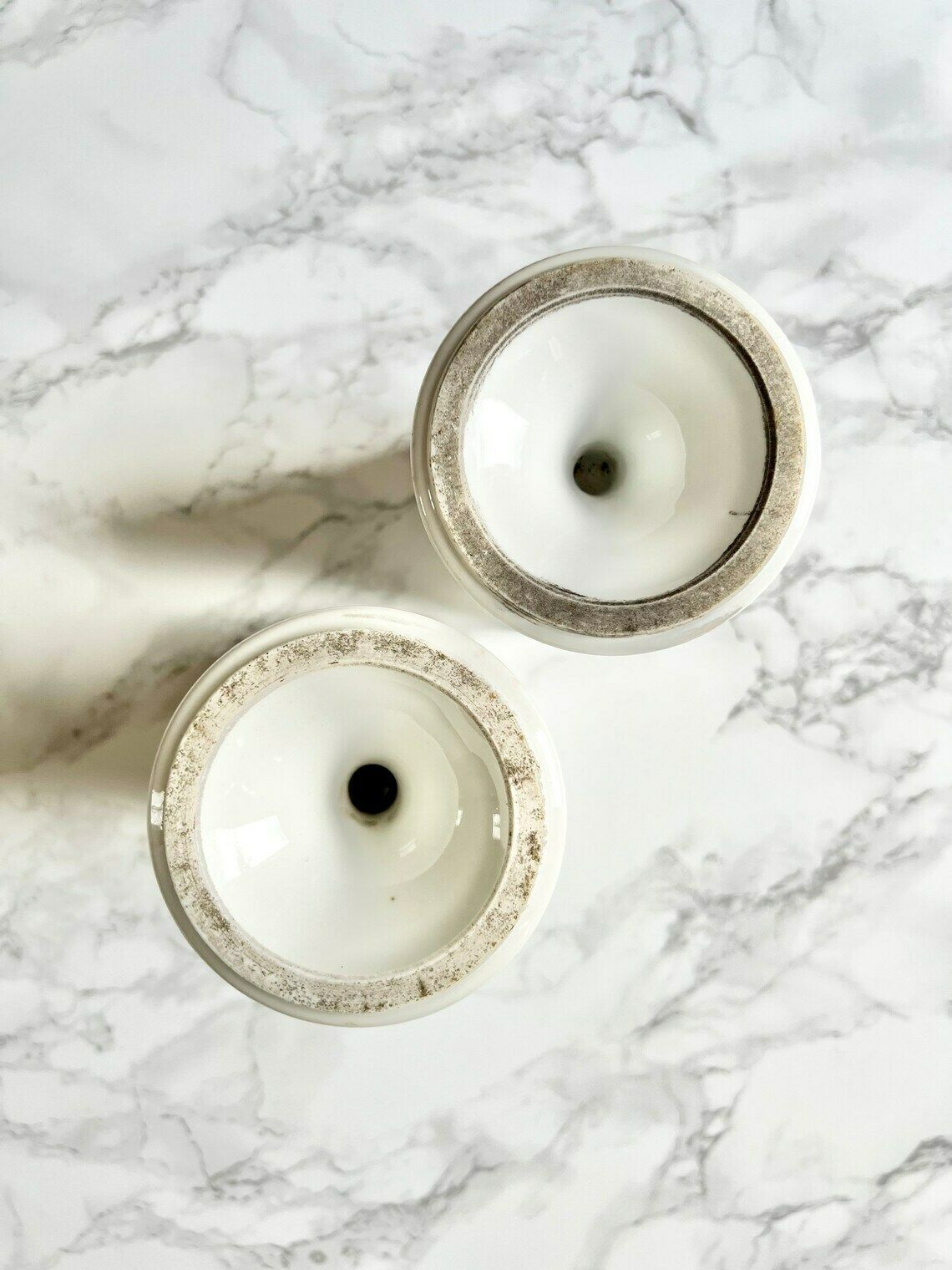 Antique French Mazagran Brûlot Pair In Thick White Porcelain With Hand Painted Flowers photo 68.0