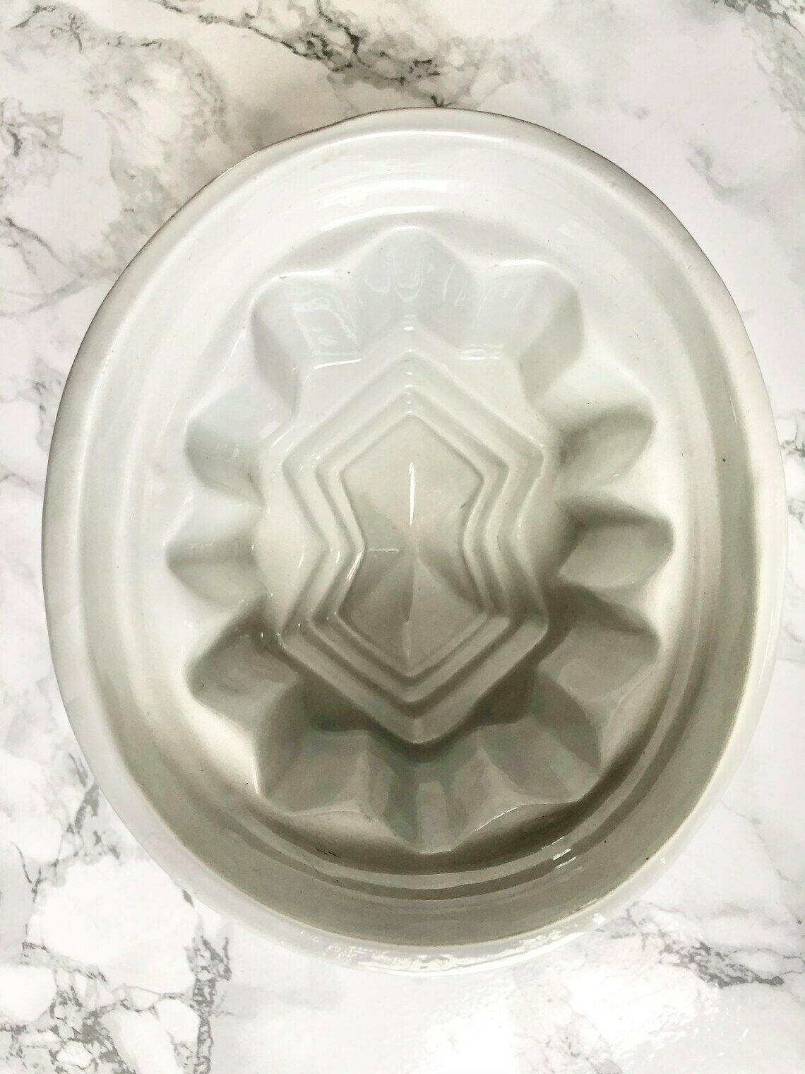 Antique English Jelly Mold Or Dessert In Thick Ironstone With Geometric Decoration photo furniture