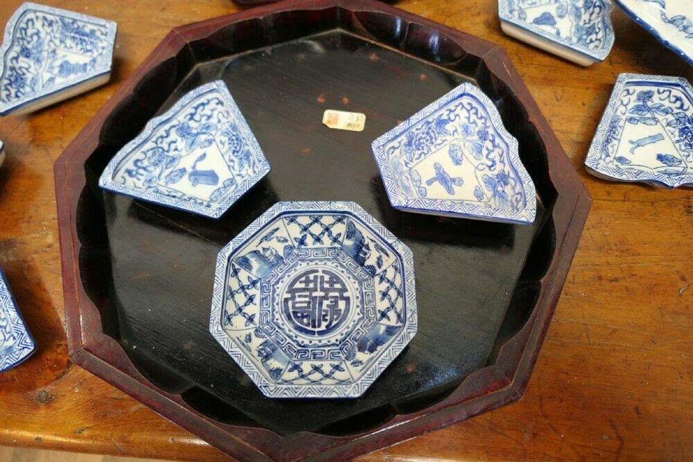 Mid Century Oriental Hors D'oeuvres Dish Set In Presentation Lazy Susan photo vinterior