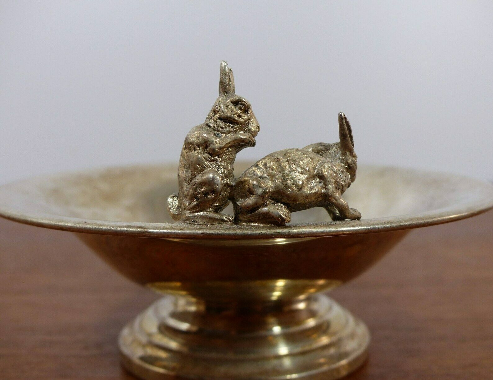 Silver Metal Cup Couple Of Rabbits photo for sale