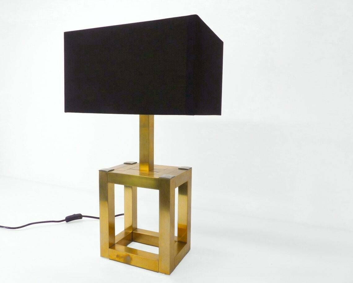 Vintage Brass Cubic Lamp In The Style Of Willy Rizzo 1980