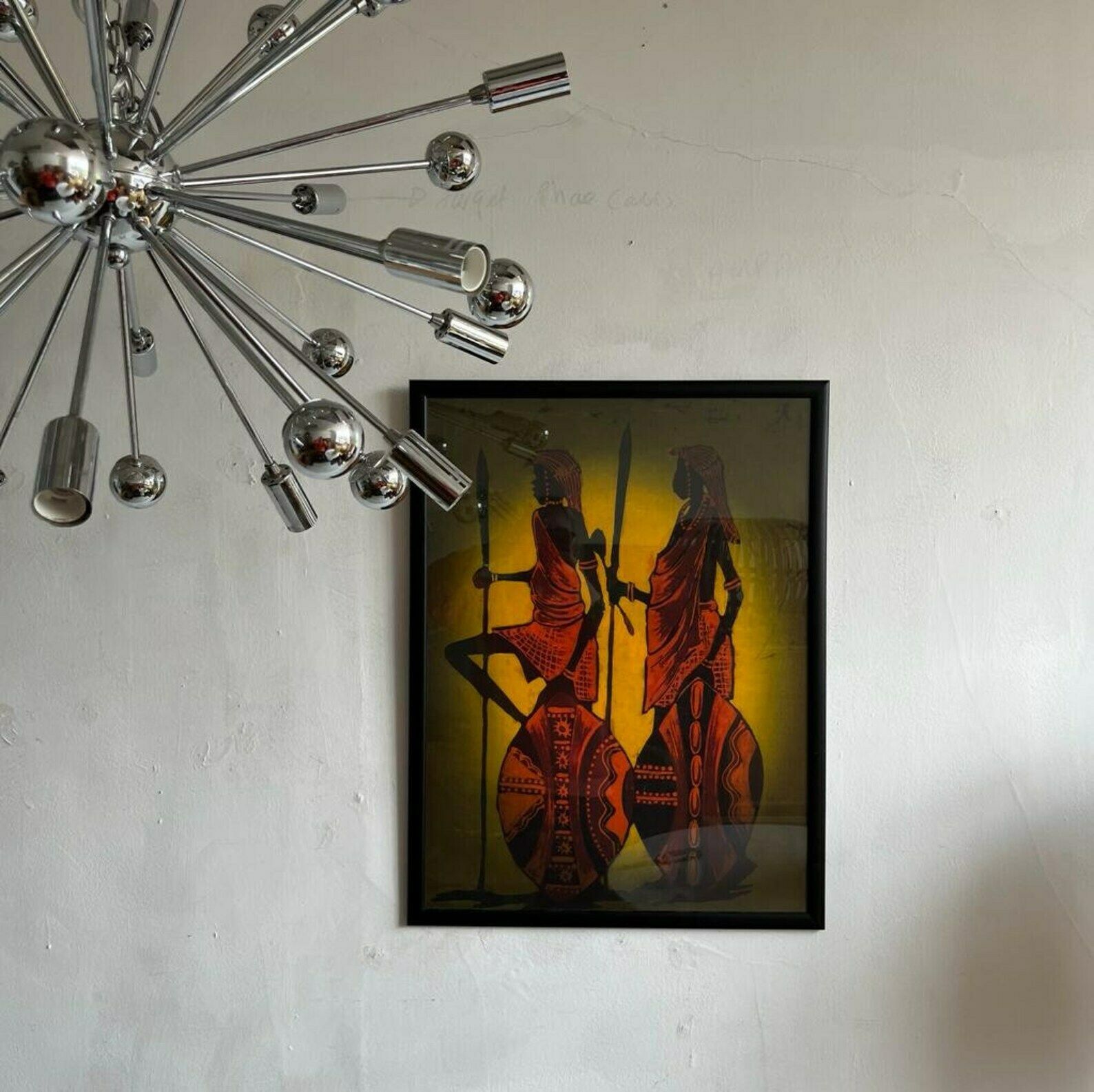 Framed African Batik Scene Of 2 Warriors Wall Art photo for sale