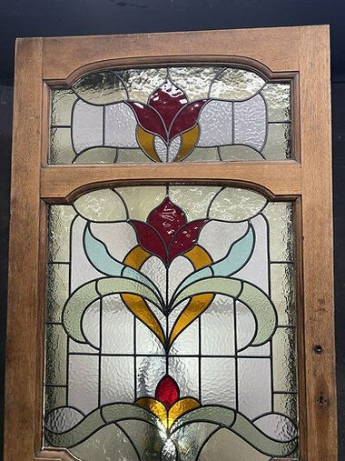 Large Edwardian Solid Oak Front Door Stained Glass Period Reclaimed Old Antique photo furniture