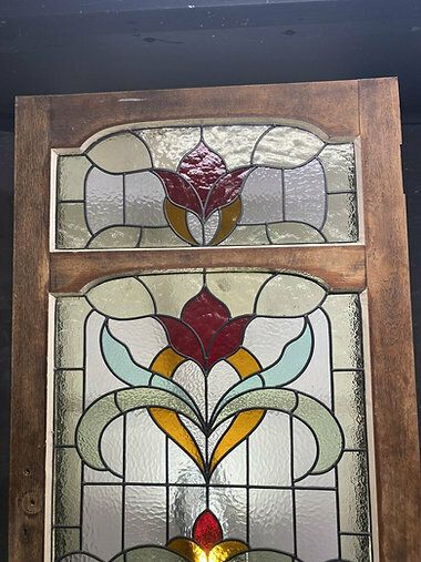 Large Edwardian Solid Oak Front Door Stained Glass Period Reclaimed Old Antique photo vintage
