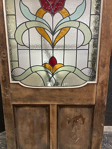 photo for sale Large Edwardian Solid Oak Front Door Stained Glass Period Reclaimed Old Antique