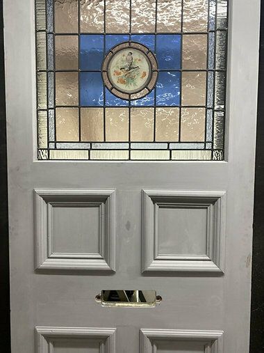 Large Victorian Stained Glass Front Door Old Reclaimed Antique Glass Period Lead photo for sale