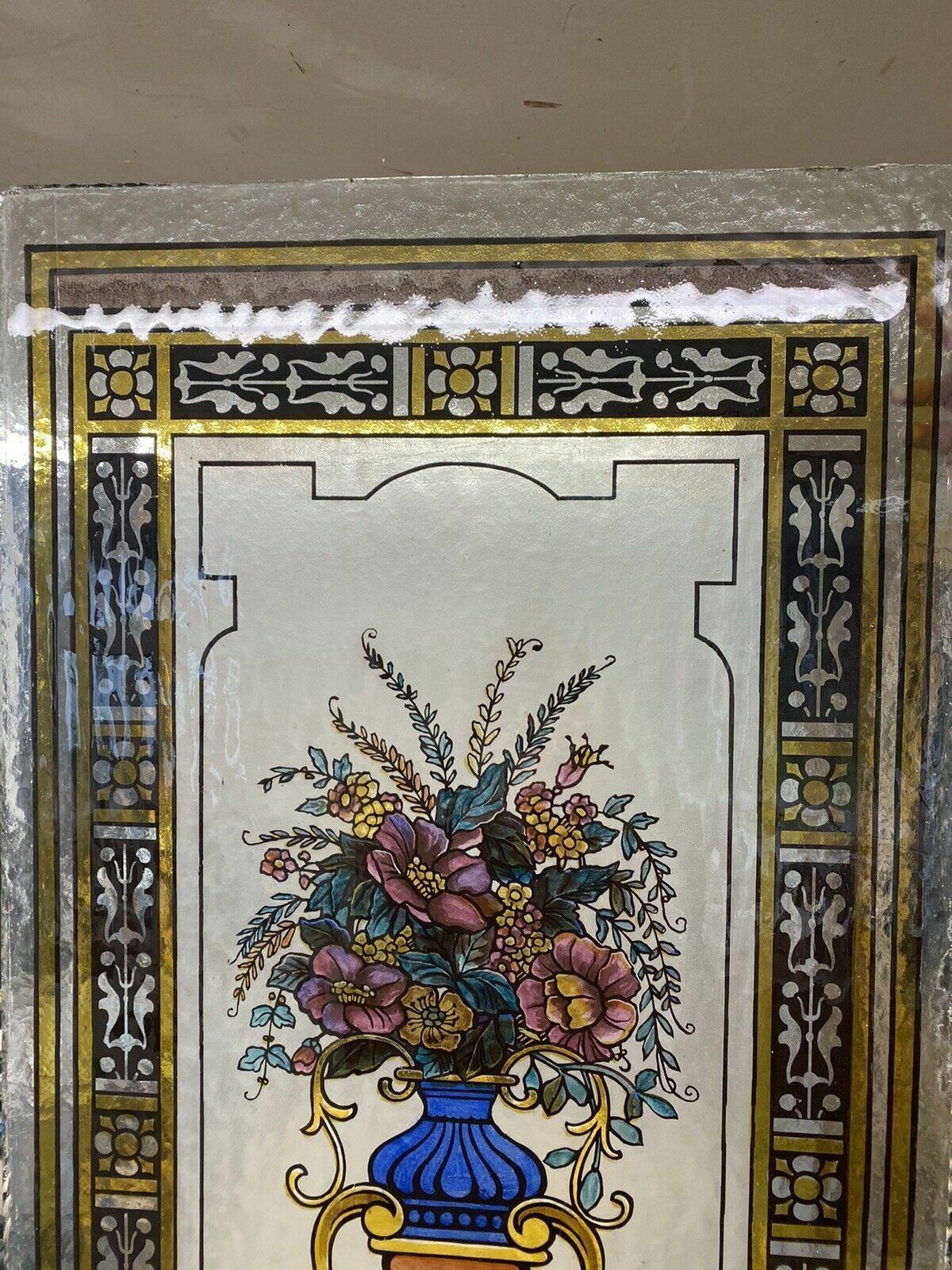 Exquisite Victorian Stained Glass Hand Painted Window Panel Old Period Antique photo furniture