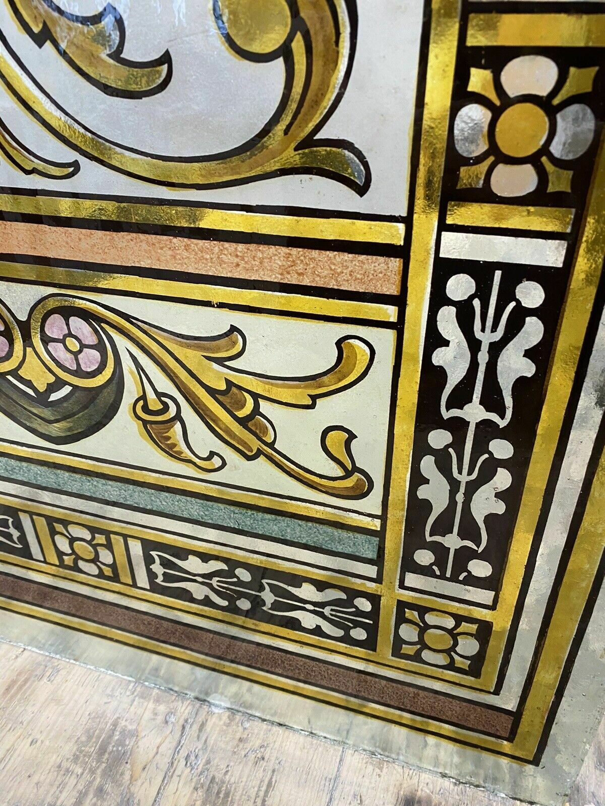 Exquisite Victorian Stained Glass Hand Painted Window Panel Old Period Antique photo vintage