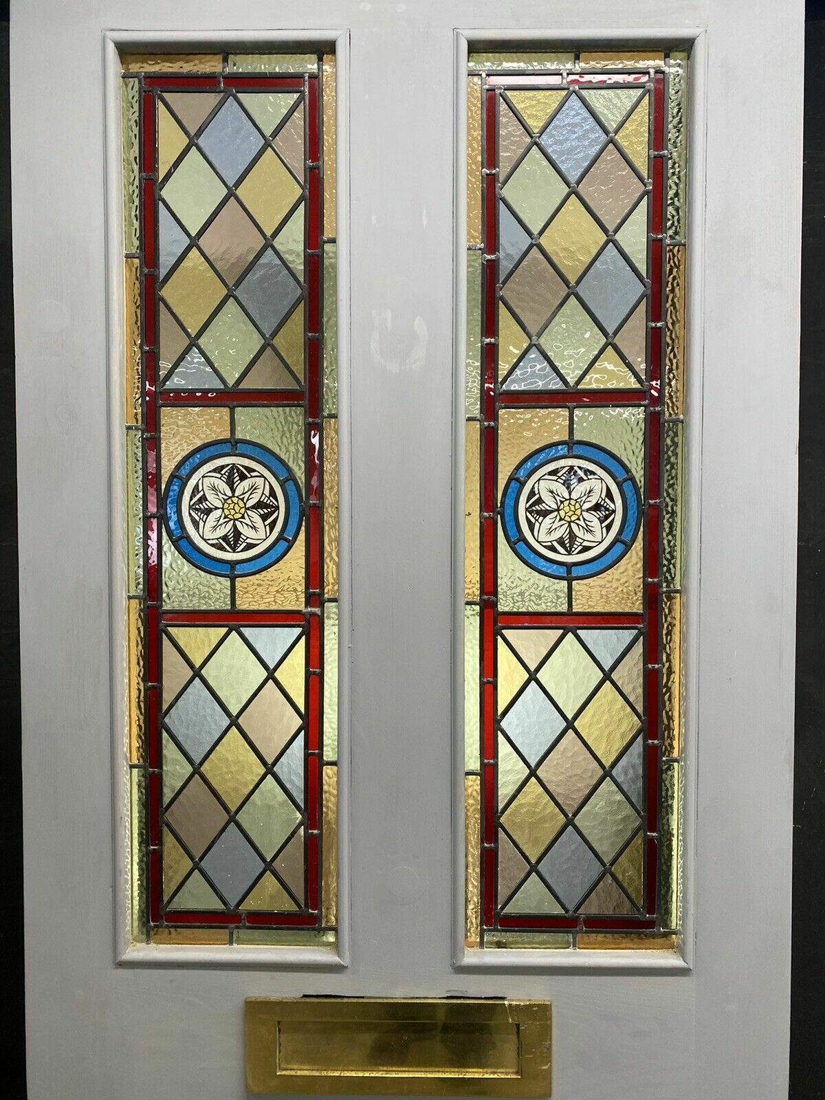 Large Victorian Stained Glass Front Door Old Reclaimed Antique Glass Period Lead photo for sale