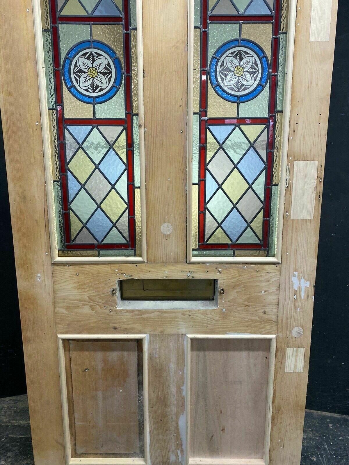 photo for sale Large Victorian Stained Glass Front Door Old Reclaimed Antique Glass Period Lead