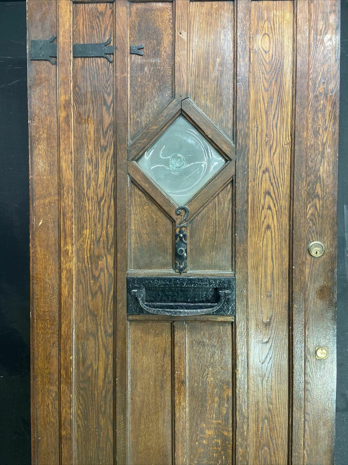 Solid Oak Front Door Arts Crafts Old Period Antique Glass Reclaimed Wood Iron photo for sale