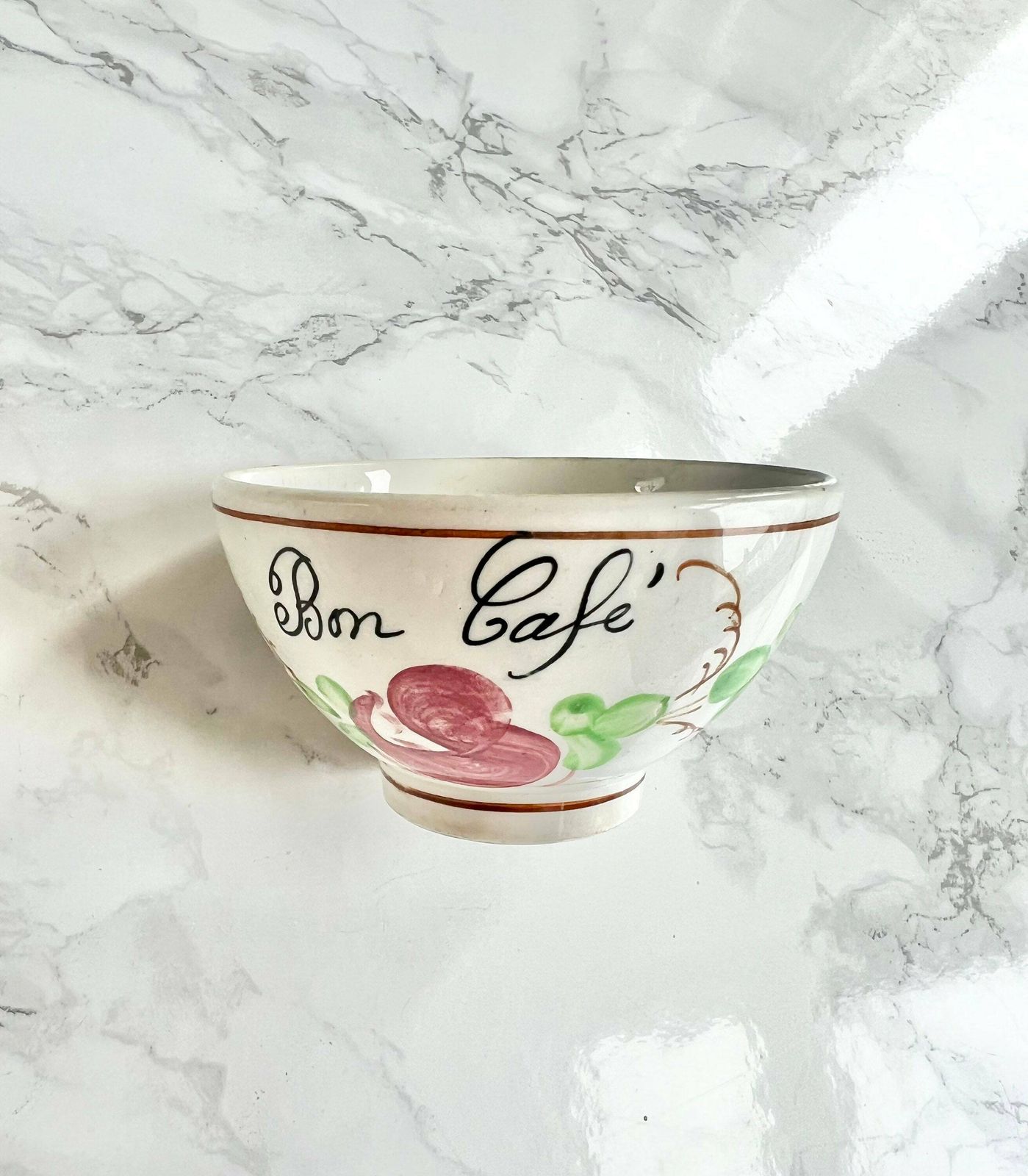 Rare Set Of 3 Antique French Hand Painted Earthenware Coffee Cups photo for sale