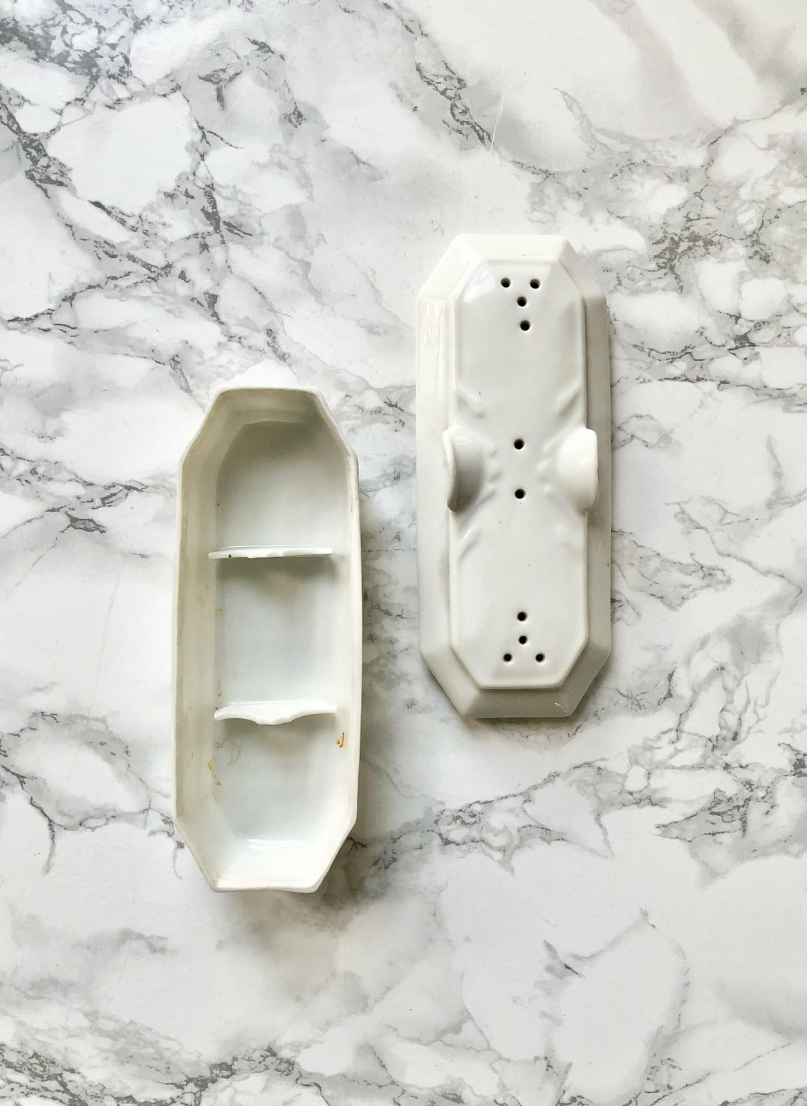 Very Nice Old French Comb Or Toothbrush Holder In White Ironstone photo for sale
