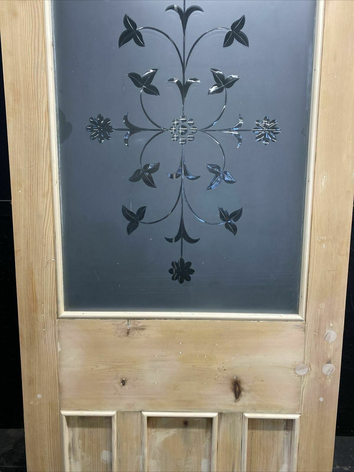 photo for sale Victorian Cut Etched Glass Front Door Antique Period Reclaimed Old Pine Wood