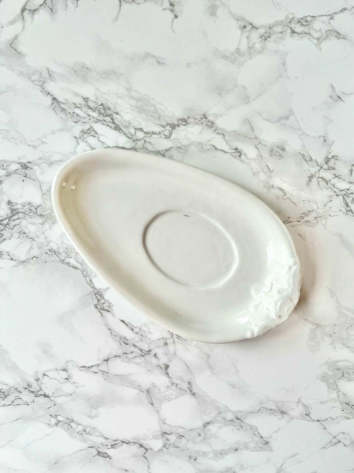 photo furniture Antique Large Sauce Boat And Its White Ironstone Tray With Raised Molded Decoration