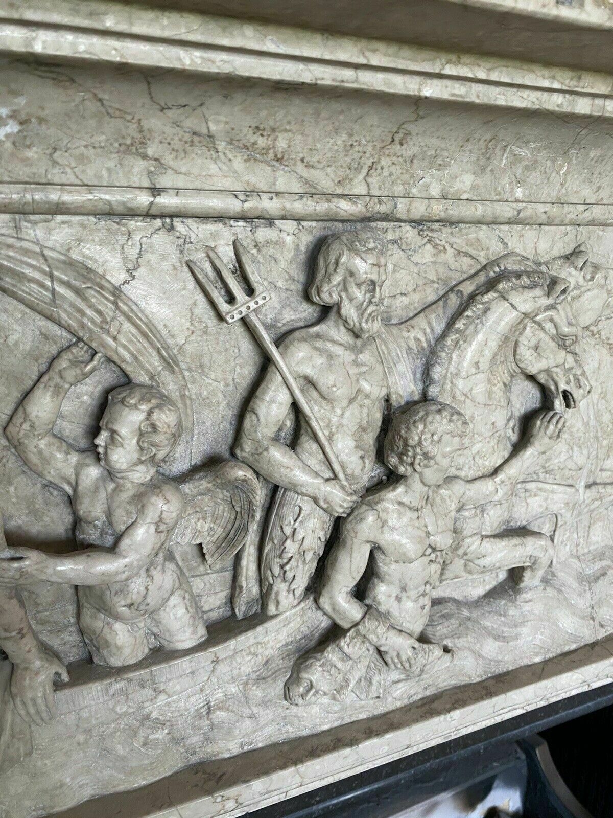 Carved Marble Antique Fire Surround Overmantel Fireplace Reclaimed Royal Prov photo vinterior