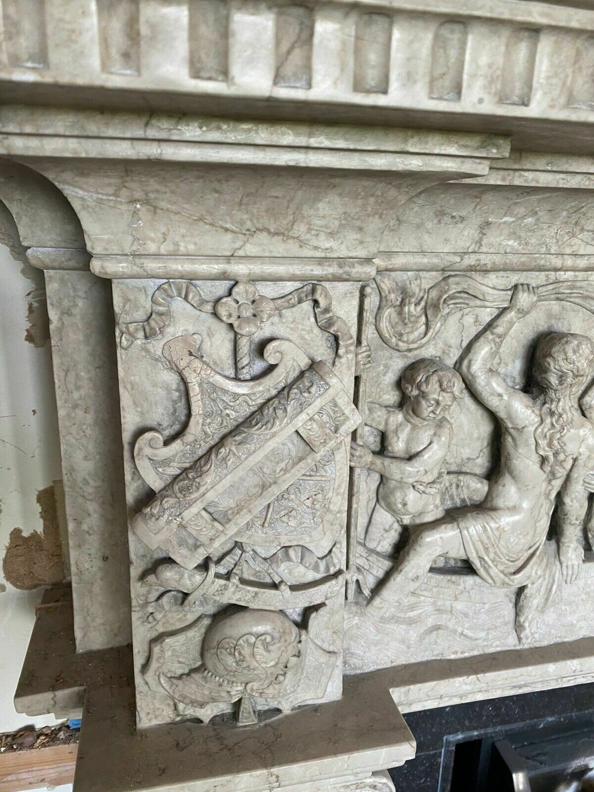 Carved Marble Antique Fire Surround Overmantel Fireplace Reclaimed Royal Prov photo vintage