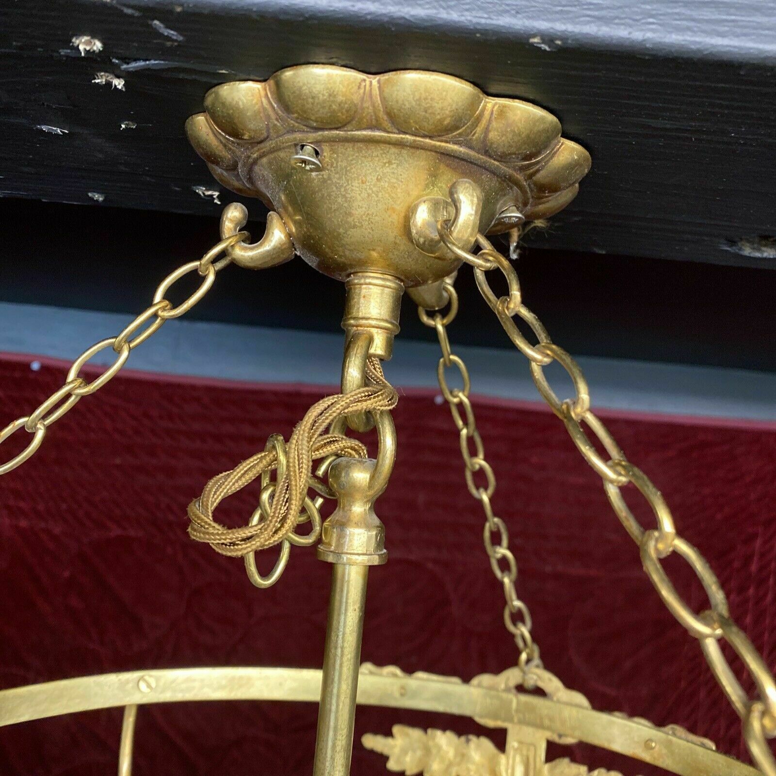 Antique Gilt Brass Cut Lead Crystal Ceiling Bowl Louis XV 19th Century Light photo buy