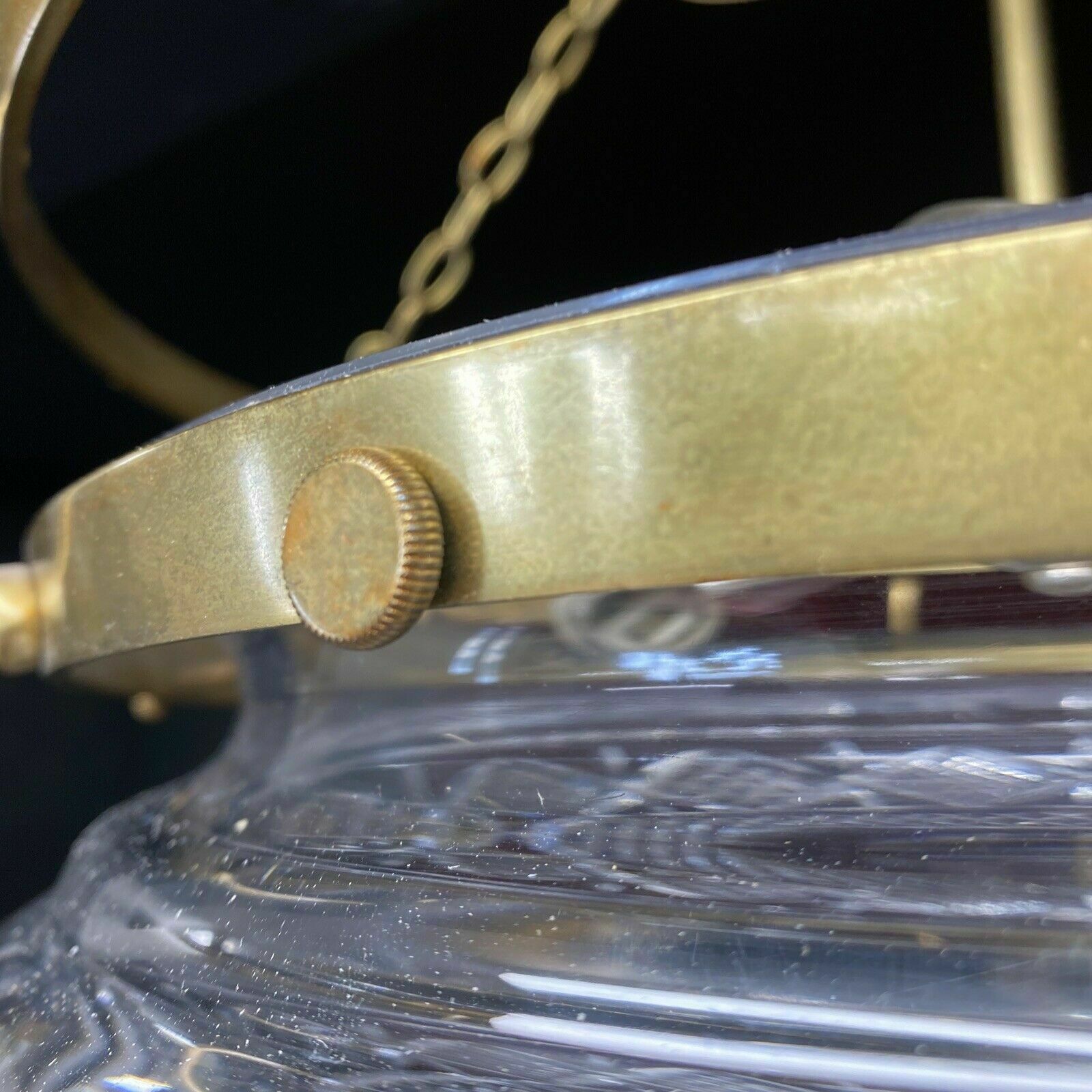 photo for sale Antique Gilt Brass Cut Lead Crystal Ceiling Bowl Louis XV 19th Century Light