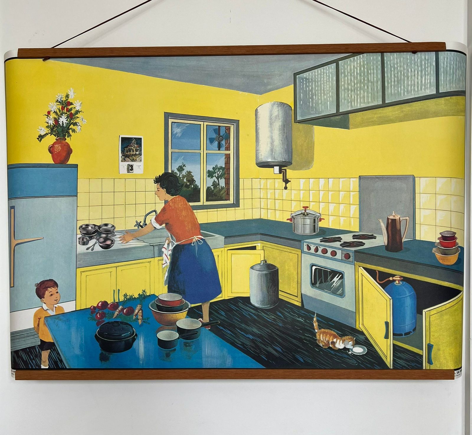 French Original 60s Vintage Colourful School Chart   Everyday Life Unframed