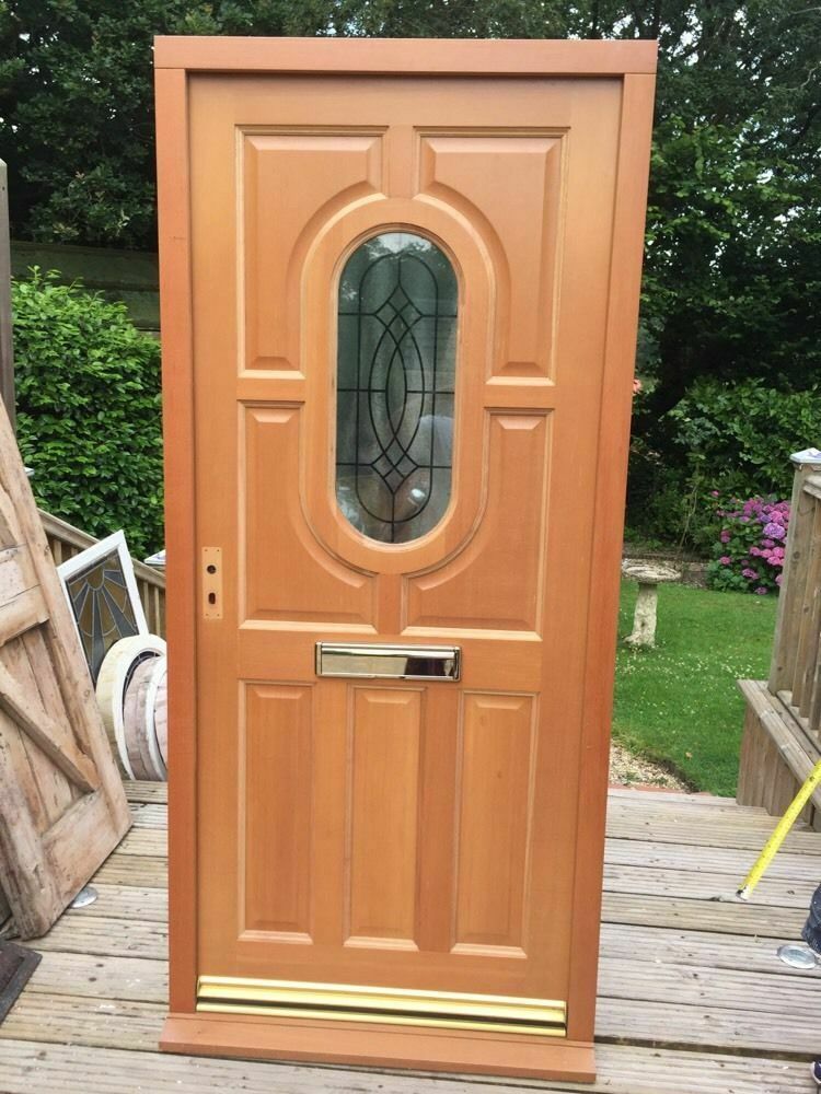 Bespoke Joiner Art Nouveau Front Door+Frame Set Antique Period Hard Wood Glazed