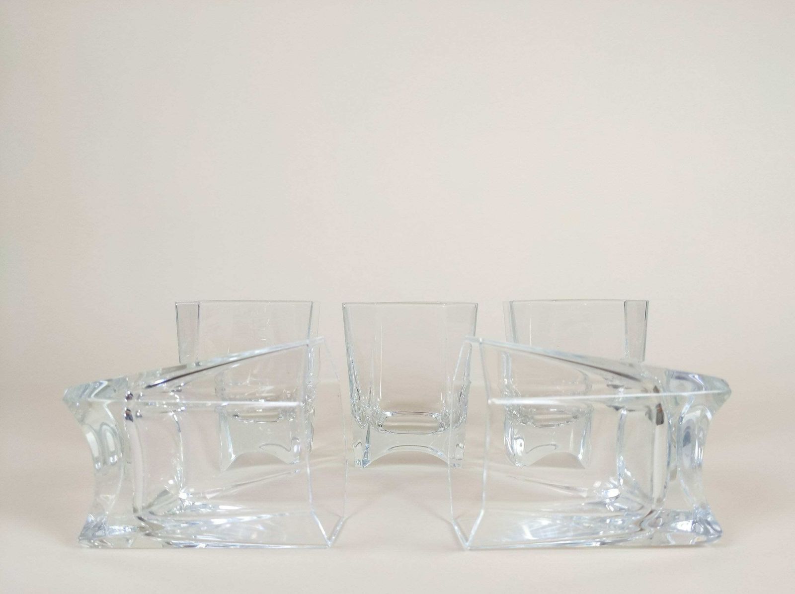 5 French Vintage Crystal Whisky Glasses By Louvois Cristallerie Royale De Champagne For Home Bar Barware photo for sale