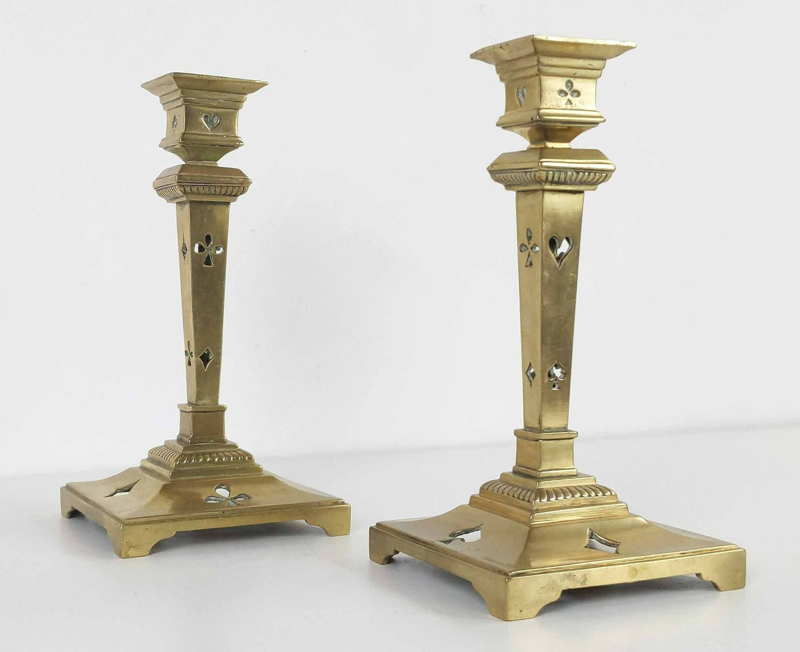 Pair Of Bronze Candlesticks, Original French Deck Of Cards Candlestick Holder, Gift For Poker Lover, Heavy Antique Art Deco Candle Holder photo 177.0