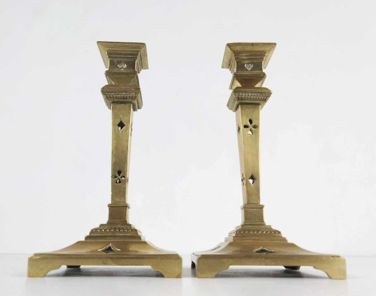 Pair Of Bronze Candlesticks, Original French Deck Of Cards Candlestick Holder, Gift For Poker Lover, Heavy Antique Art Deco Candle Holder photo buy