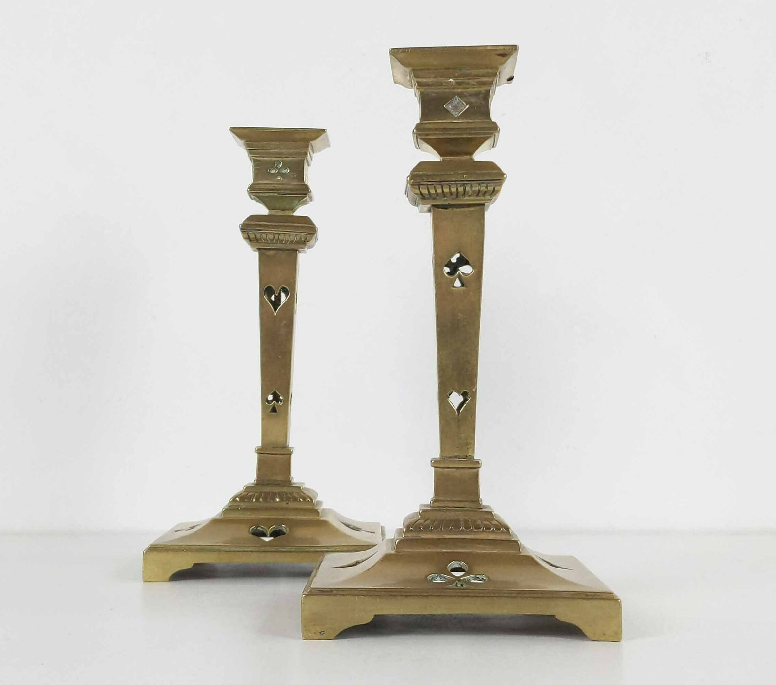photo furniture Pair Of Bronze Candlesticks, Original French Deck Of Cards Candlestick Holder, Gift For Poker Lover, Heavy Antique Art Deco Candle Holder