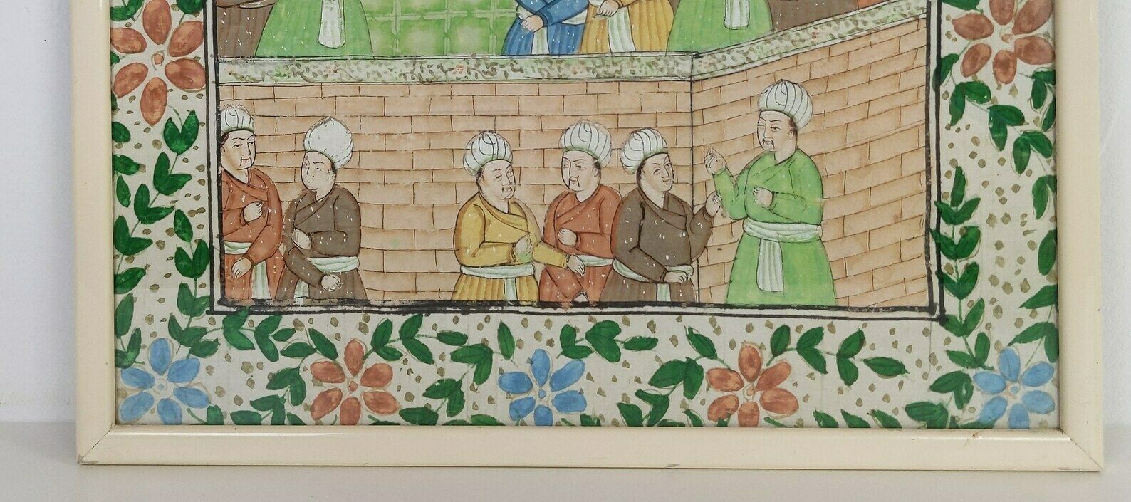 Framed Indian Mughal Oil Painting On Silk Fabric Of Royal Court Scene photo furniture