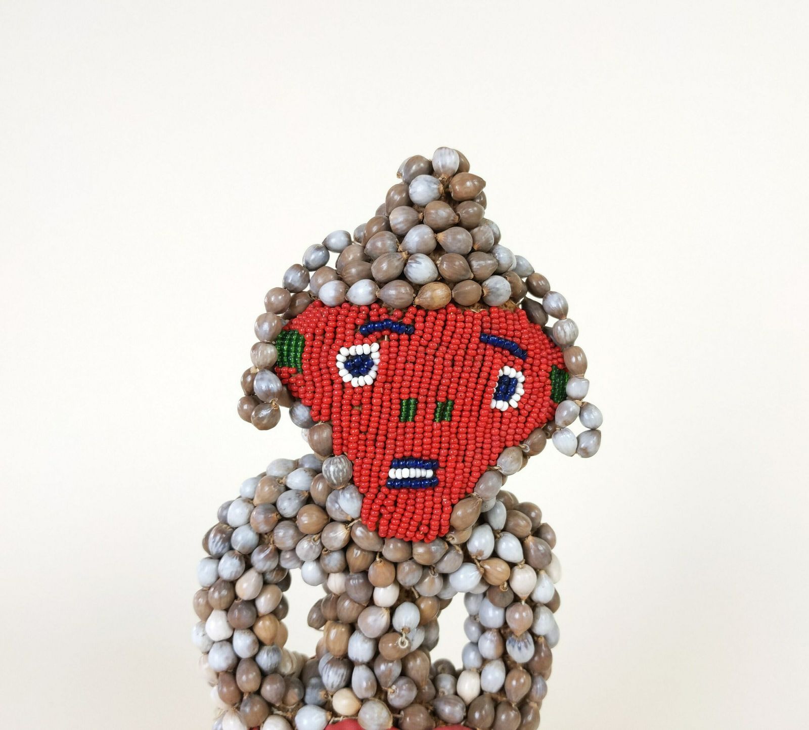 Primitive African Tribal Art Doll With Red Bead Face And Seed Grain Covered Burlap Body photo furniture