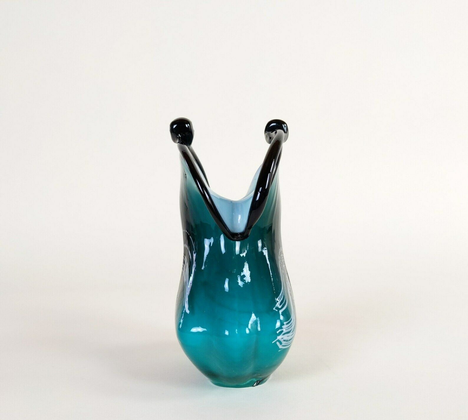 Vintage Green And Black Italian Murano Italy Glass Flared Purse Shaped Flower Vase photo furniture