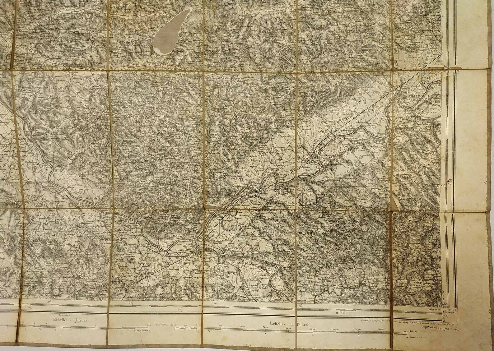 Antique French Map, 19th Century Military Map Of Montabaun And Countryside,Antique 1860s Lemercier Folding Map On Fabric,Map Collectors Gift photo 59.0