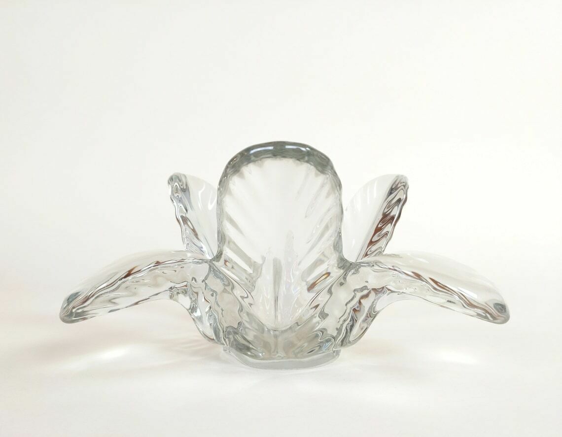 Vintage French Mid Century 1950s Wavy Stylized Flower Crystal Glass Catch All Bowl photo Home Decor