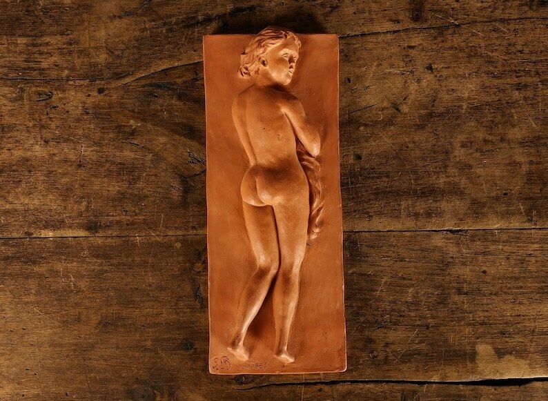 French Ceramic Nude Woman Plaque, Vintage Erotic Plaque, Vintage Earthenware Art, French Folk Art, Vintage Studio Pottery, Vernacular Art