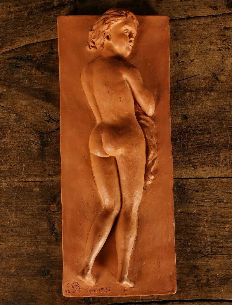 French Ceramic Nude Woman Plaque, Vintage Erotic Plaque, Vintage Earthenware Art, French Folk Art, Vintage Studio Pottery, Vernacular Art photo furniture