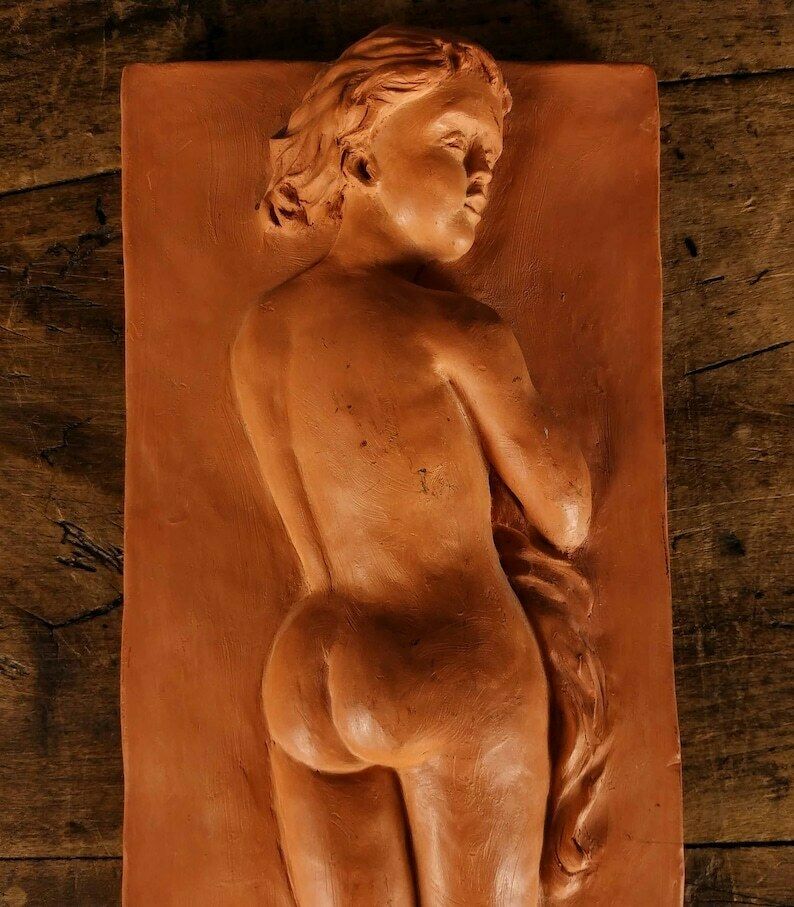 French Ceramic Nude Woman Plaque, Vintage Erotic Plaque, Vintage Earthenware Art, French Folk Art, Vintage Studio Pottery, Vernacular Art photo vinterior