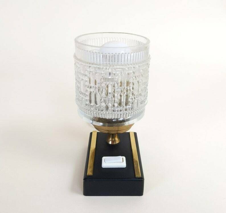 French Vintage Clear Glass Black And Gold Art Deco Style Table Lamp Or Bedside Light, Home Office And Bedroom Decor photo furniture