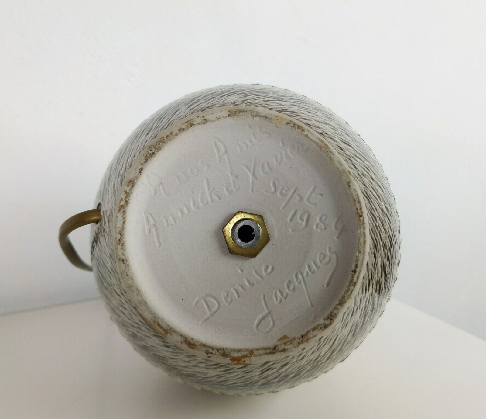 Vintage French Jacques Breugnot Ceramic Lamp, Signed + Dedicated 1980s Studio Pottery Light, 1950s Style Enamel Decorated Electric Lamp Base photo 141.0