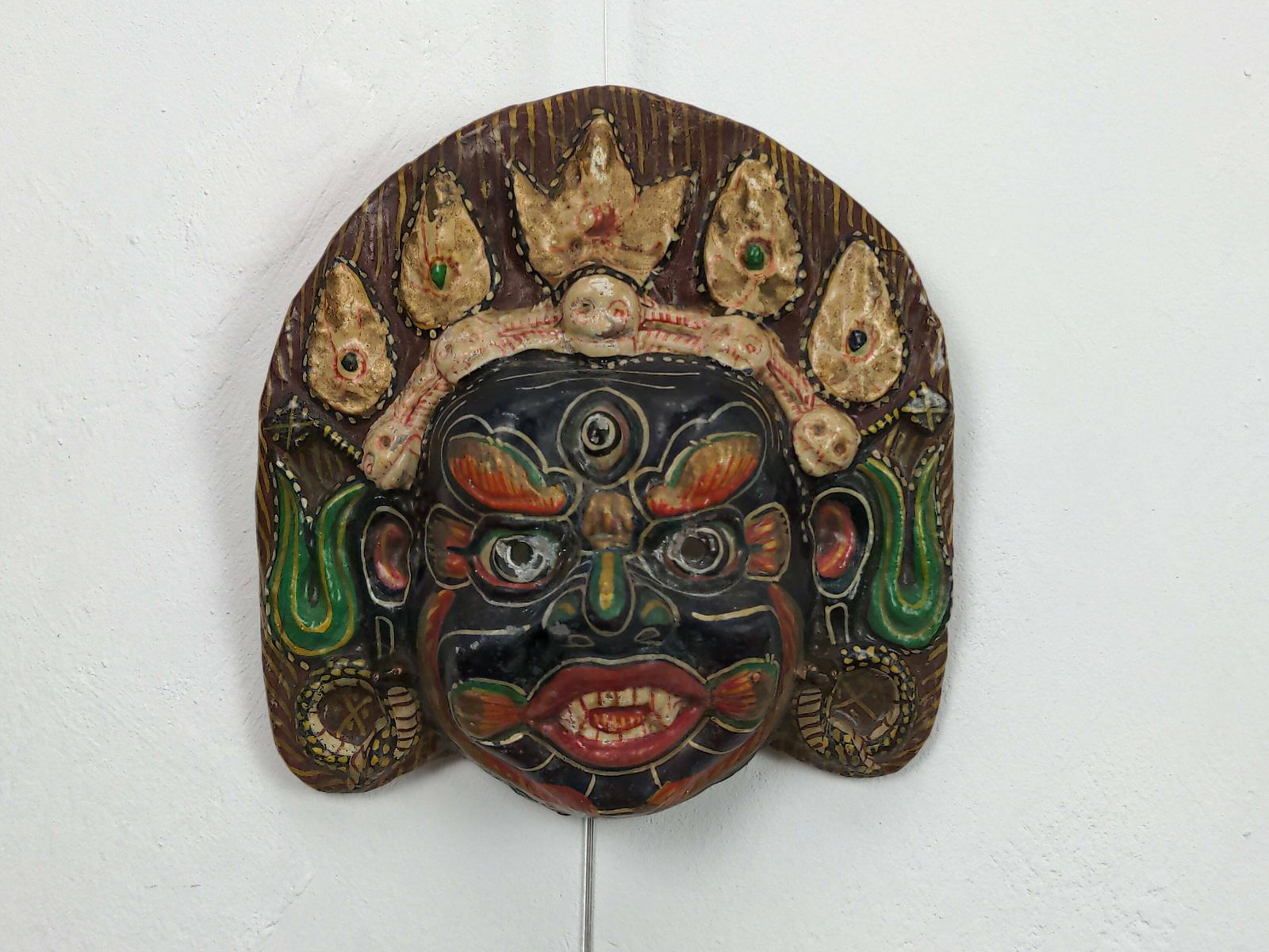 Vintage Nepal Bhairav Paper Mache Mask, Hand Painted Nepalese Hanging Mask, Accent Wall Home Decor, Vintage Buddhist Mask photo buy