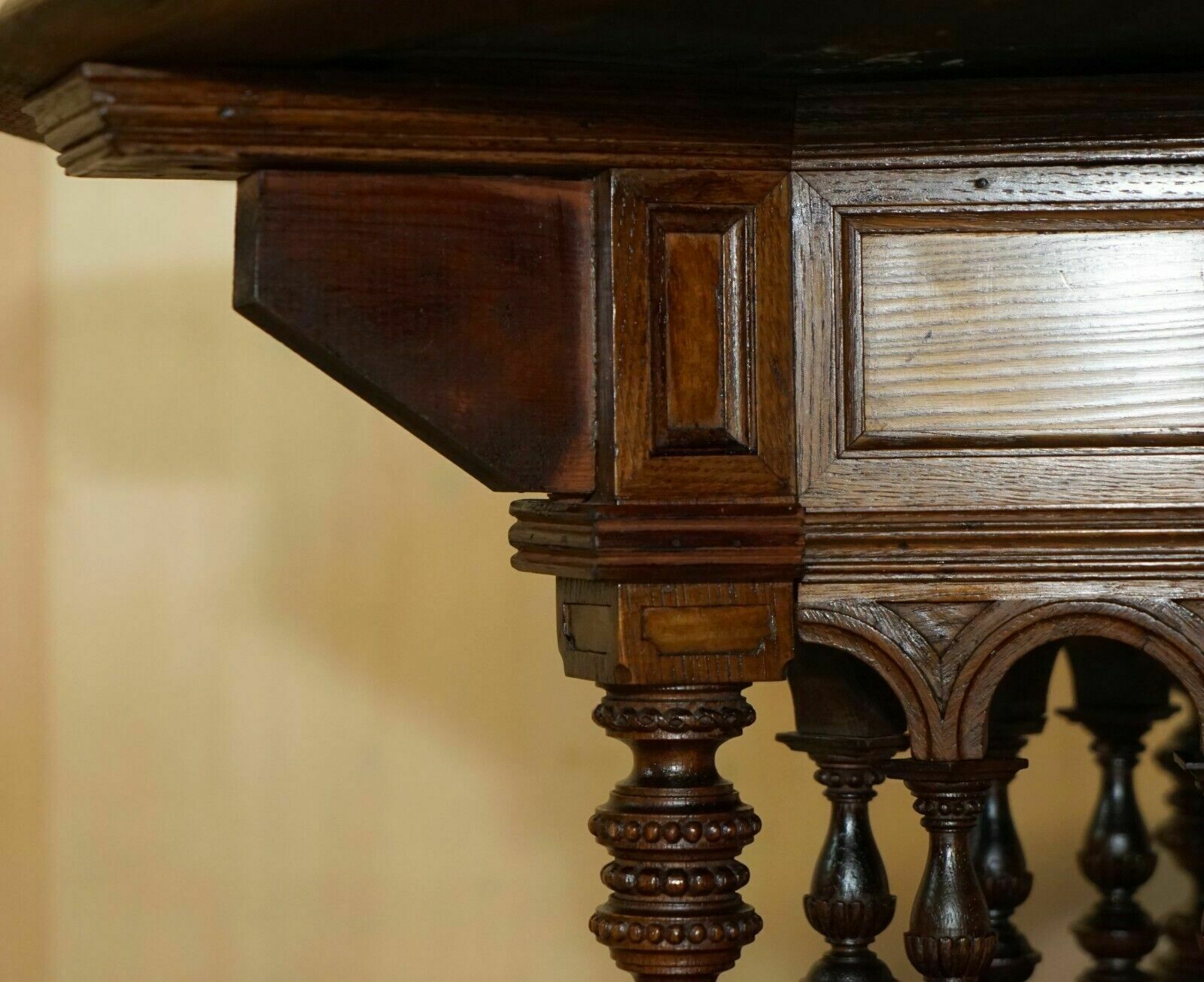 Antique Victorian Aesthetic Movement Carved Oak Elm And Marble Occasional Table photo 2350.0