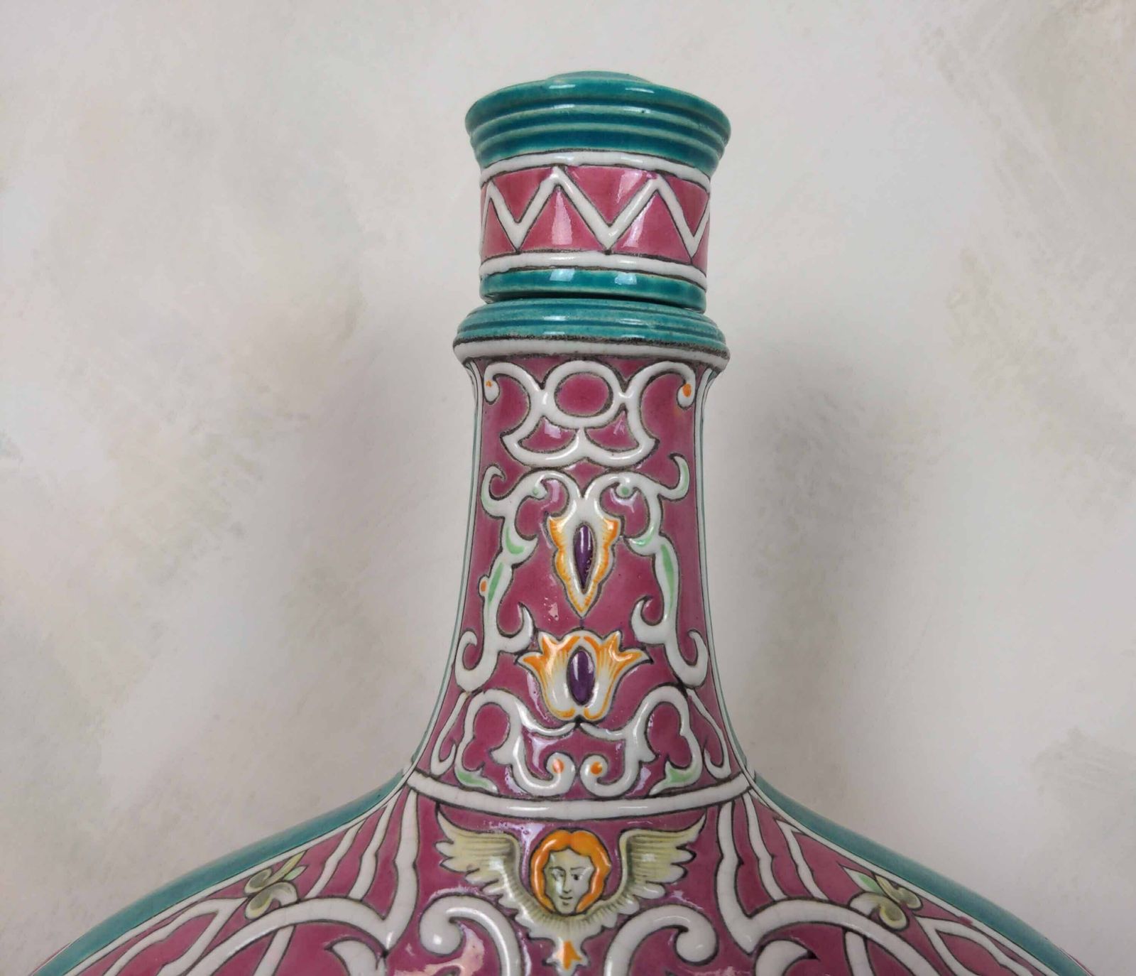 Eugene Collinot (1824   1899) Gourde Shaped Toujours Porcelain Vase, Antique French 19th Century Arabesque Decorative Pottery photo for sale