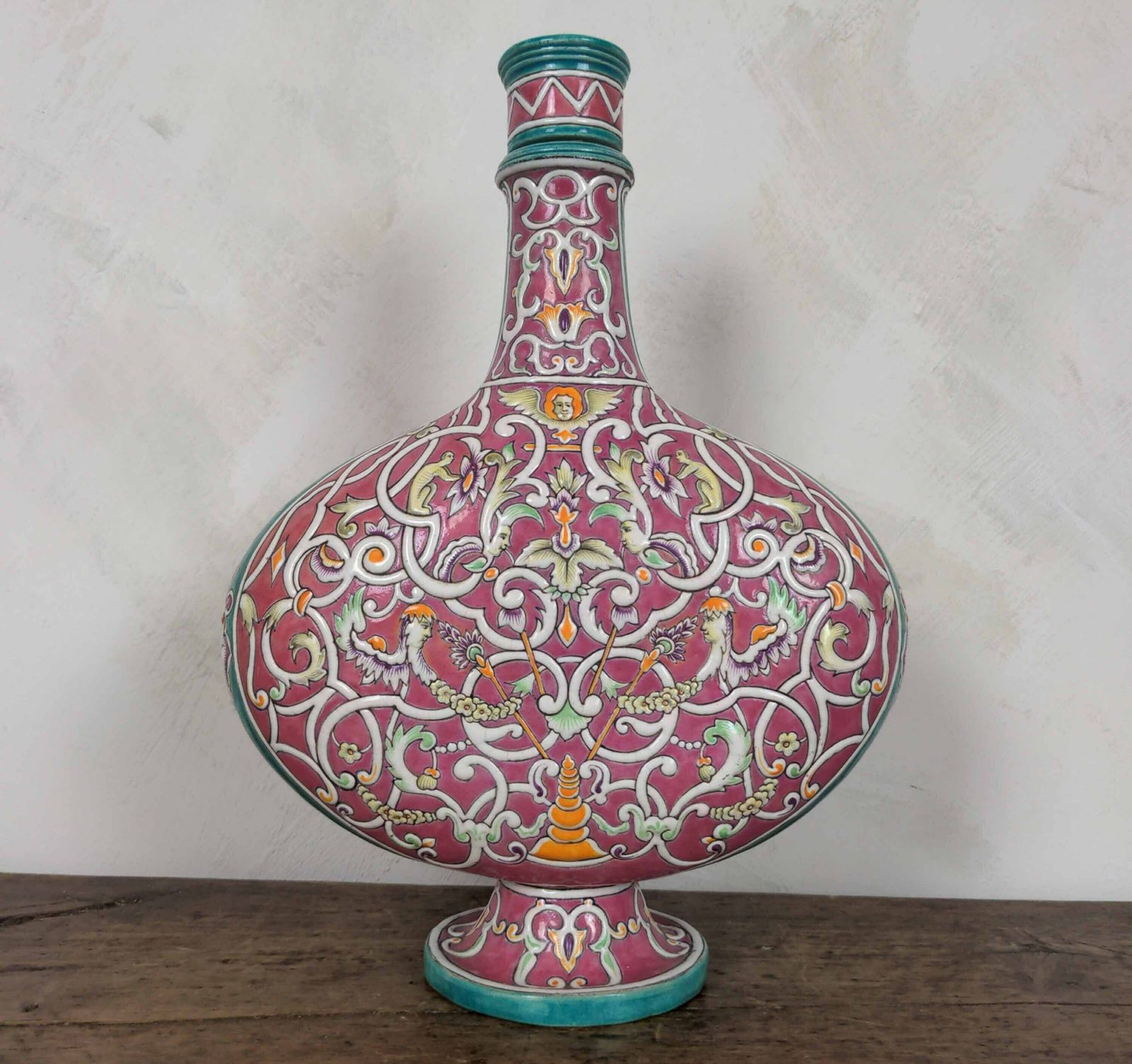 Eugene Collinot (1824   1899) Gourde Shaped Toujours Porcelain Vase, Antique French 19th Century Arabesque Decorative Pottery photo Home Decor